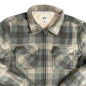 Voyager Mens Shirt Jacket Medium Olive Green Plaid Sherpa Lined Full Zip Shacket - Picture 1 of 8