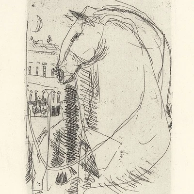 Dieter Goltzshe Berlin Preußen Pferd Radierung signiert nummeriert II 12/50 - Bild 1 von 4