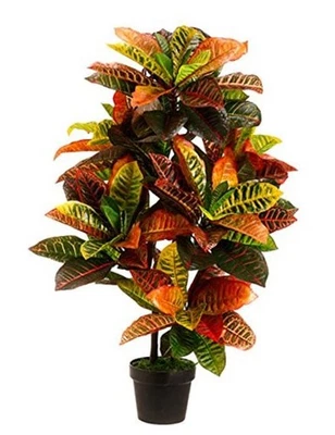 Un arbusto de palmera de crotón artificial de 3 pies para interiores y exteriores con clasificación UV en maceta  Foto 1 de 4