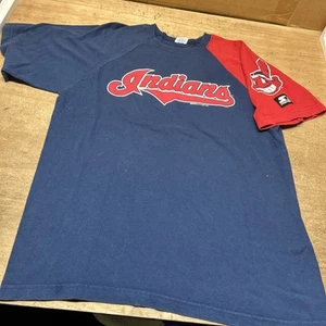 Vintage 1994 Starter Cleveland Indians Chief Wahoo Color Block Shirt Mens L - Picture 1 of 8
