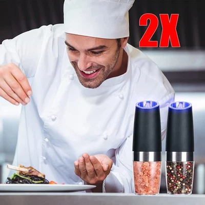 Molinillo de sal y pimienta eléctrico por gravedad automático 2 piezas agitadores con luz LED Foto 1 de 4