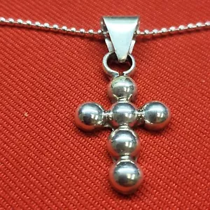 Vintage Sterling Silver 6 Ball Cross Pendant Chain Necklace Pendant Signed Mexic - Picture 1 of 15