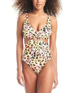 Bar III Women's Animal-Print O-Ring Cutout Monokini one piece Swimsuit Multi XL - Picture 1 of 6