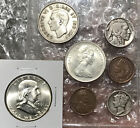 Vintage Coins Some Worn or Cleaned- Silver 1961 D Franklin Half + Other Coins