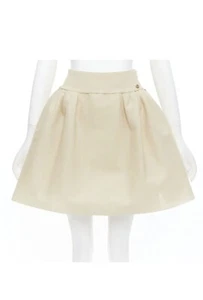 CHANEL light beige gold CC logo button flared skater skirt Xxtra small FRsz 42 - Picture 1 of 11