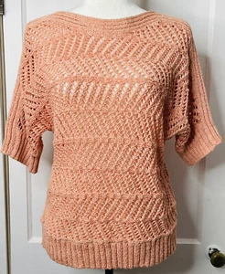 chicos knit sweater sz 1 salmon orange womens batwing sleeve Popover - Picture 1 of 9