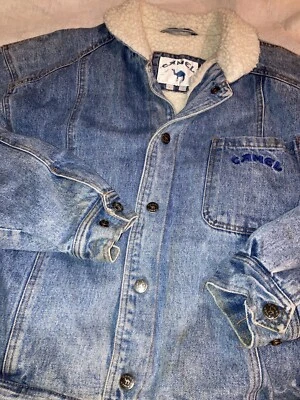 CAMEL SHERPA LINED SNAP BLUE DENIM JEAN JACKET MEN's Large VTG Big JOE PROMO — 第 1/4 张图片