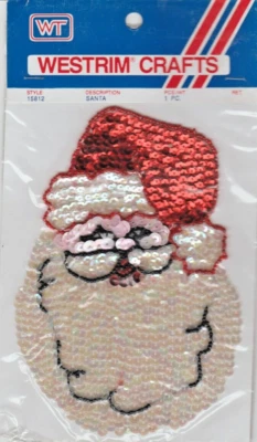 APLIQUE VINTAGE DE LENTEJUELAS Y CUENTAS DE SANTA (aprox. 6,5 x 4 pulgadas) ¡Sin usar, en caja! Foto 1 de 2
