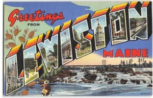LEWISTON, MAINE Carta Grande Saludos Pescador Años 40 Lino Vintage Postal - Imagen 1 de 2