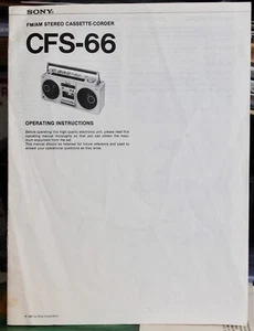 SONY CFS-66 Boombox Manual de Usuario Original Estéreo Cassette-Corder - Imagen 1 de 2