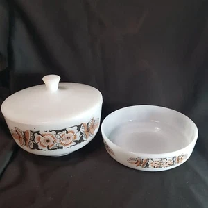 Vintage Federal Milk Glass Casserole Bowl with Lid + dish 20cm - Picture 1 of 18