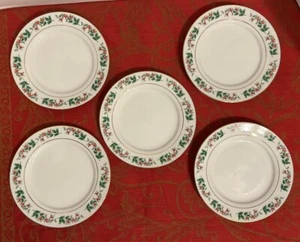 5er Set Gibson Everyday Porzellan WEIHNACHTEN CHARM Stechpalme Beere 6" Brotteller Teller - Bild 1 von 5