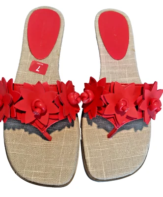 Sandalias de tacón boho de verano florales rojas para mujer Etienne Aigner - talla 7 Foto 1 de 4