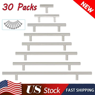 30Pack Brushed Nickel Kitchen Cabinet Pulls Stainless Steel Drawer T Bar Handles - Image 1 of 4