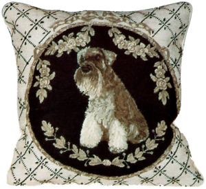 16" x 16" Handmade Black Wool Needlepoint Petit Point Schnauzer Dog Pillow