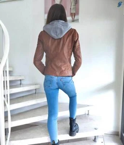 GIPSY Women's Branded 2-in-1 Leather Blazer, Cognac Grey - Picture 1 of 4