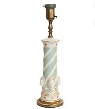 Vintage Regency Lamp 1950 Sage Mint Green Ceramic Brass with Faces Celadon