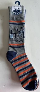 Life Is Good Men's 3 Pk Crew Socks Navy Blue Grey Org 6-12.5 Moisture Control - Picture 1 of 13