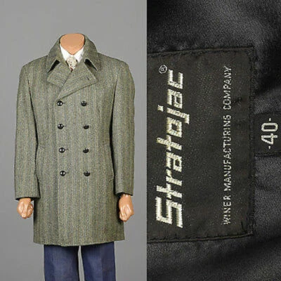Medium Mens Vintage 70s 1970s Mod Tweed Herringbone Stripe Stratojac Gray Green - Image 1 of 4