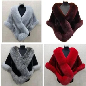 Women Wedding Faux Fur Shawl Wrap Shrug Scarf Cape Party Evening Warm Coat - Picture 1 of 25