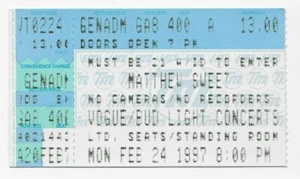 Matthew Sweet Ticket Stub for 1997 Show in Indianapolis - Picture 1 of 2