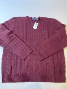 Polo Ralph Lauren Sweater Men's XL Wool Cashmere Blend Cable Knit Burgundy NWT - Picture 1 of 12
