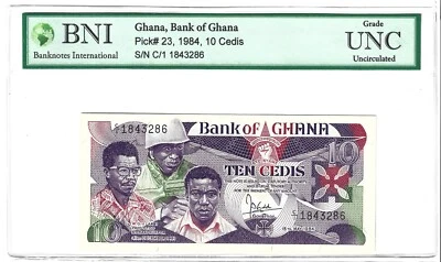 GHANA 10 CEDIS 1984 P 23 CHOICE UNC AUTHENTICATED - Image 1 of 2