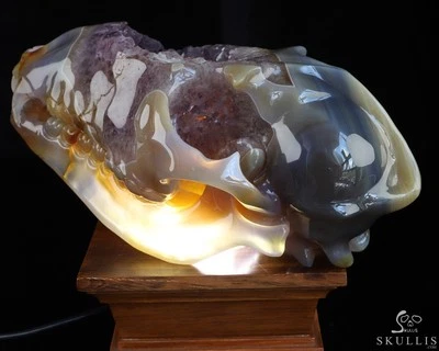 Escultura de calavera de cristal de lobo tallada a mano geoda amatista ágata de 10,5" Foto 1 de 4