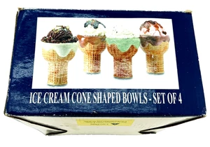 Juego de 4 cuencos de cerámica esmaltada en forma de cono de gofre de helado vintage caja abierta nueva - Imagen 1 de 9