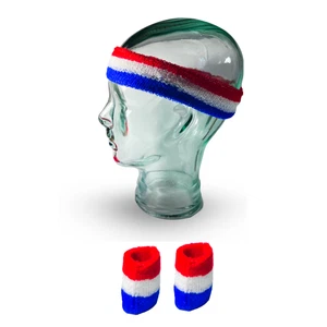 Rot Weiß Blau Schweißbänder Set Stirnband Armbänder 3 Stück Schweißband USA - Bild 1 von 5