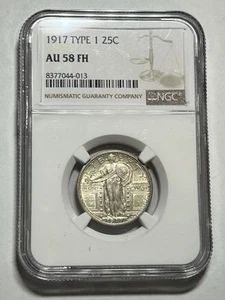 1917 Standing Liberty Quarter Type 1 NGC AU58FH Better Variety Nice Luster - Picture 1 of 4