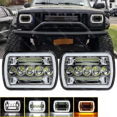 Pair 5X7/7X6 LED Headlights For Jeep Cherokee XJ 1984-2001 Wrangler YJ 1986-1995 - Image 1 of 4