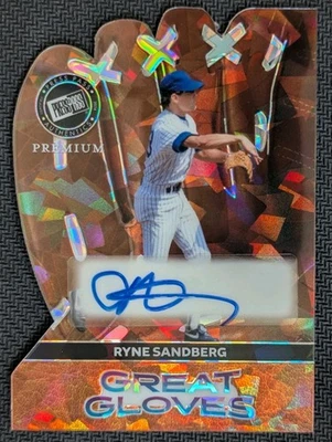 Ryne Sandberg GRANDES GUANTES CRISTALES PLATEADOS ¡Autógrafo Automático 10/10! Pase de prensa 2024 Foto 1 de 2