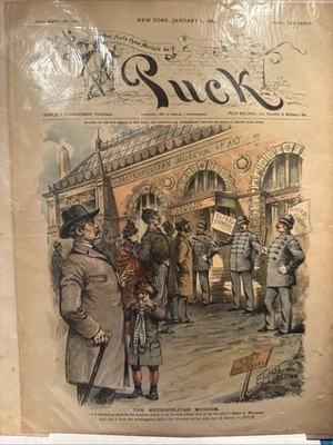 VTG 1889 Puck Magazine Cover - “The Metropolitan Museum” Cartoon - Image 1 of 4