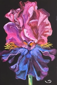 Art Flower Iris Acrylic Original 4x6 in. Canvas Panel painting - Picture 1 of 1