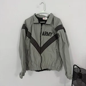 Vintage US ARMY PFU Gray Reflective Windbreaker Jacket PT Adult Size Large Reg - Picture 1 of 8