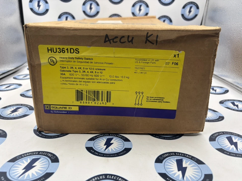 Nuevo Interruptor de Seguridad Cuadrado D HU361DS No Fusible 30A 3 Fases 600V Acero Inoxidable Foto 1 de 1