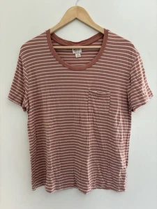 Mossimo Supply Co Women's Striped Sheer Rayon Pocket Short Sleeve Shirt Pink M - Picture 1 of 5