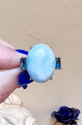 GORGEOUS Designer Large Sterling Silver & Shades Of Blue Larimar & Topaz Ring - Image 1 of 4