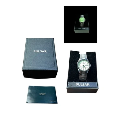 Vintage 90’s Pulsar Men’s Military Time Watch Glow-in-the-dark Face Date NEW - Image 1 of 4