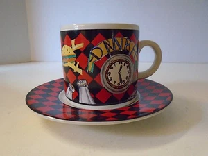 Sakura Sue Zipkin Roadside Cup and Saucer Route 66 Red Black Checkerboard - Picture 1 of 4