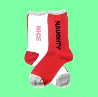 HOT SOX women NAUGHTY NICE socks CHRISTMAS red white NOVELTY HOLIDAY santa ho - Image 1 of 4