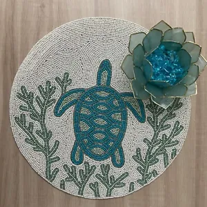 Set of 6, Handmade beaded placemat, turtles design tablemat, 14 inch - Picture 1 of 5