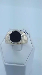 10k Yellow Gold Diamond Onyx Men's Ring - Picture 1 of 4