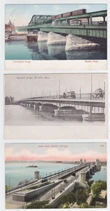 BOSTON MA 3 PC BRIDGE VIEWS CHARLESTOWN HARVARD AND WEST BOSTON CIRCA 1907 - Picture 1 of 2