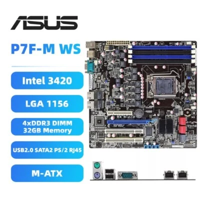 ASUS LGA1156 Motherboard M-ATX P7F-M WS Intel 3420 DDR3 32GB SATA2 PS/2 RJ45 PCI - Image 1 of 4
