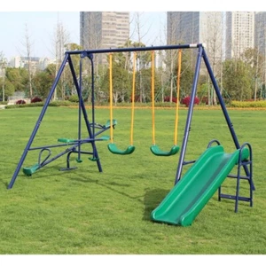 Metal Swing Set w/ Slide – Outdoor Kids Playground Backyard Set - Picture 1 of 9