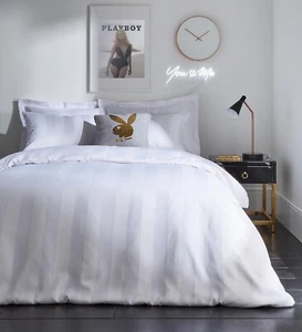 Playboy Silky Soft Satin Stripe Duvet Cover Reversible Quilt Bedding Set King - Picture 1 of 5