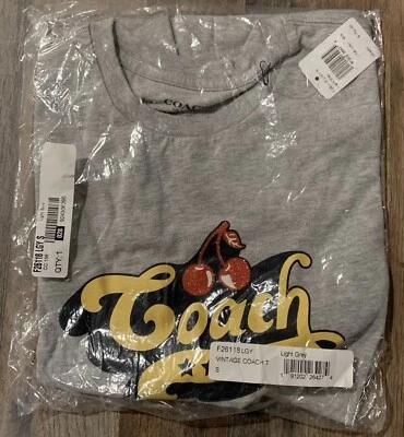 Camiseta Coach F26118 gris claro vintage cereza talla pequeña venta al por menor $150 Foto 1 de 4
