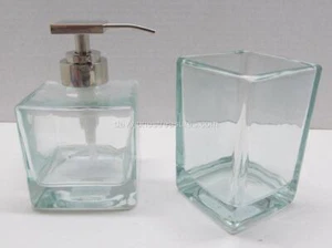 Modern Bath Set SHELBY Heavy Glass Lotion Dispenser and Tumbler NWT Retail $64 - Picture 1 of 7